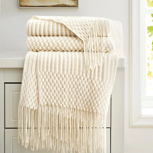 Textured Boho Throw Blanket | Chunky Knit Bedspread | Anciennevi