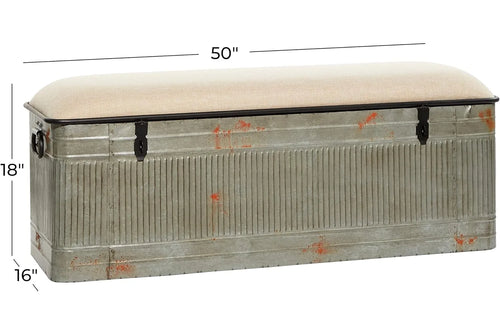Deco 79 Metal Room Storage Bench with Cream Burlap Top | Anciennevi