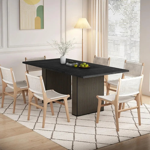 Oval Kitchen Table with Wood Strip Base | Modern Farmhouse Dining Table | Anciennevi