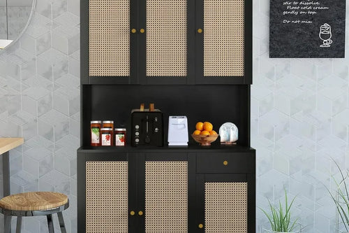 71” Rattan Freestanding Storage Cabinet with 6 Doors | Anciennevi