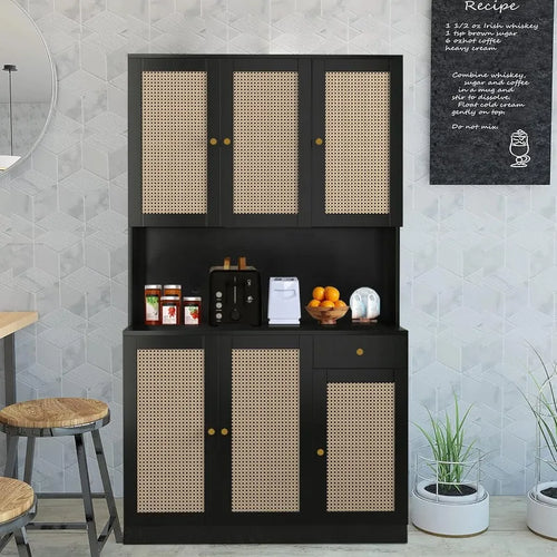 71” Rattan Freestanding Storage Cabinet with 6 Doors | Anciennevi