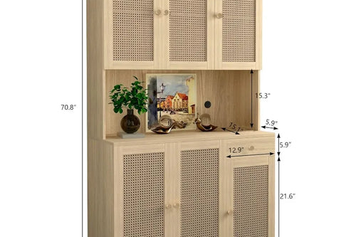 71” Rattan Freestanding Storage Cabinet with 6 Doors | Anciennevi