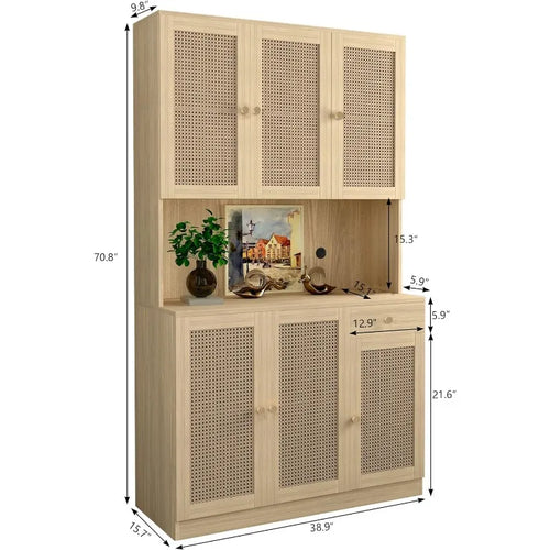 71” Rattan Freestanding Storage Cabinet with 6 Doors | Anciennevi