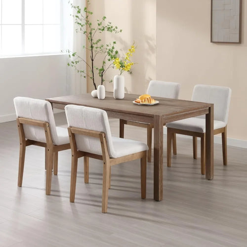 Farmhouse Mid Century Linen Dining Chairs Set of 4 | Anciennevi