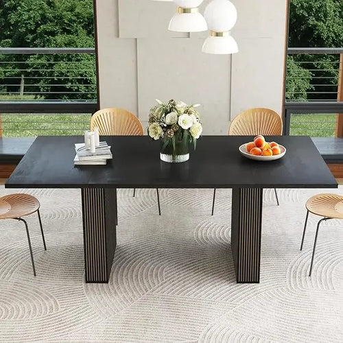 Oval Kitchen Table with Wood Strip Base | Modern Farmhouse Dining Table | Anciennevi