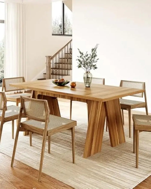 Modern Dining Table for 6 | Brown Wooden Rectangular Table | Anciennevi