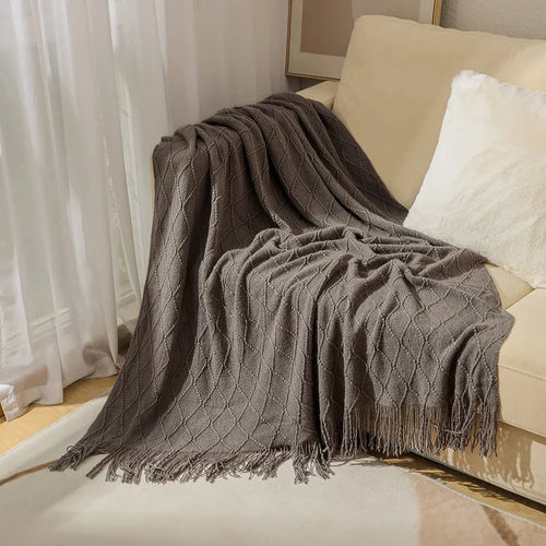 Textured Boho Throw Blanket | Chunky Knit Bedspread | Anciennevi