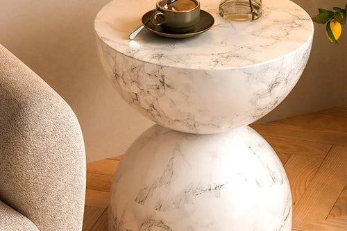 Nordic Hourglass Coffee Table – Cream Magnesium Oxide Side Table for Living Room – Anciennevi