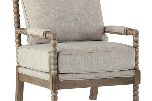 Linen Fabric Spindle Accent Chair with Wood Frame – Modern Padded Spring Seat – Anciennevi