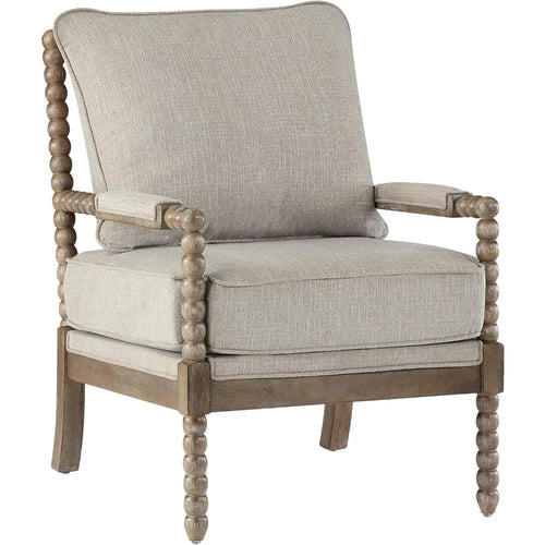 Linen Fabric Spindle Accent Chair with Wood Frame – Modern Padded Spring Seat – Anciennevi