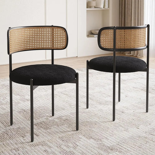 Set of 2 Mid-Century Dining Chairs with Rattan Back | Anciennevi