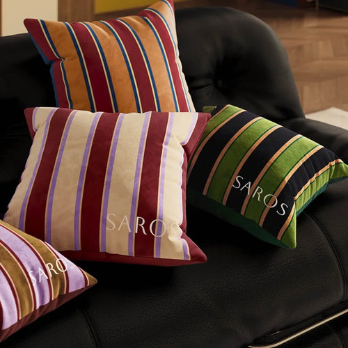 Retro Stripe Column Pillow – Luxury Velvet Decorative Cushion – Anciennevi