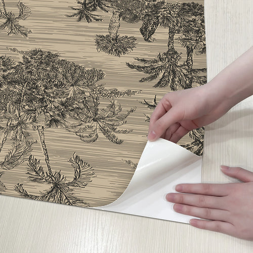 Retro Brown Jungle Trees PVC Wallpaper – Peel & Stick Waterproof Vinyl Contact Paper – Anciennevi