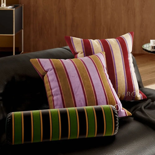 Retro Stripe Column Pillow – Luxury Velvet Decorative Cushion – Anciennevi