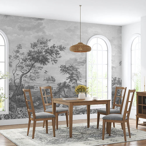 Grey Forest Peel and Stick Large Mural – Retro Trees Wall Décor – Anciennevi