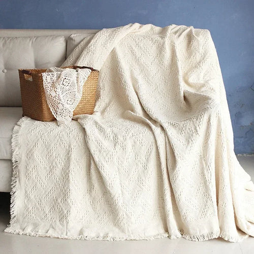 Soft Sofa Blanket with Tassels | Knitted Travel Throw Blanket | Anciennevi