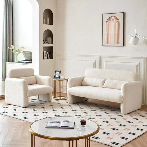 Cuddle Lamb Fabric Loveseat | Cozy Minimalist Sofa | Anciennevi