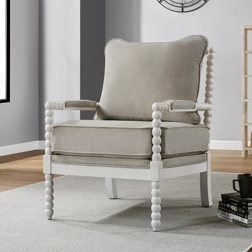 Linen Fabric Spindle Accent Chair with Wood Frame
