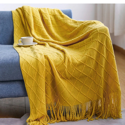 Textured Boho Throw Blanket | Chunky Knit Bedspread | Anciennevi