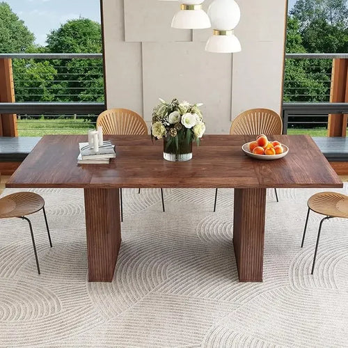 Oval Kitchen Table with Wood Strip Base | Modern Farmhouse Dining Table | Anciennevi