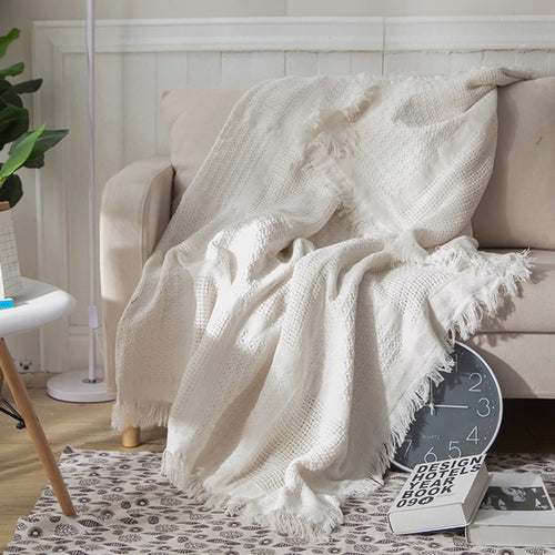 Soft Sofa Blanket with Tassels | Knitted Travel Throw Blanket | Anciennevi