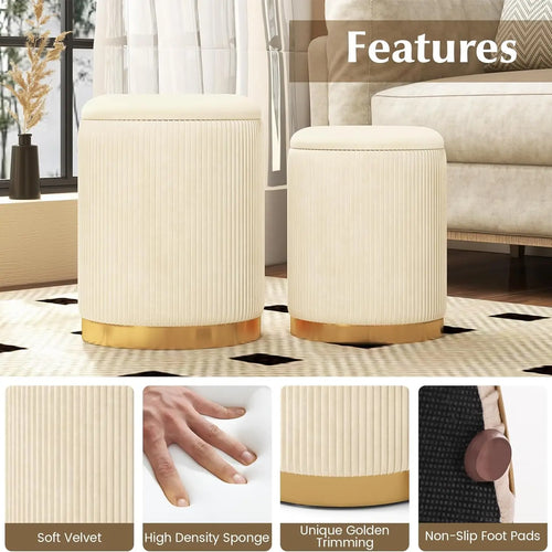 Comfort Corner Velvet Storage Ottoman Set of 2 | Anciennevi