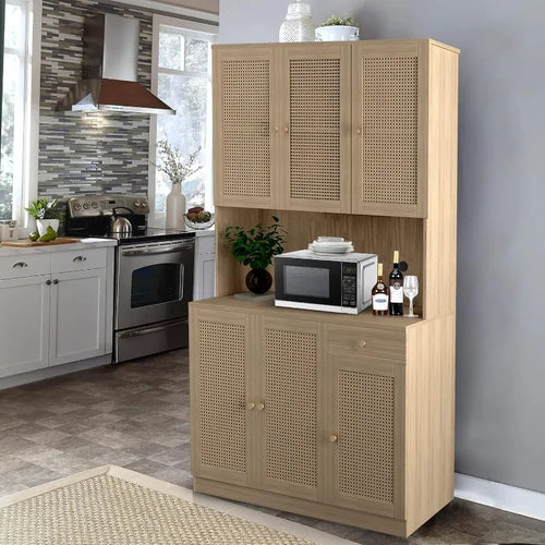 71” Rattan Freestanding Storage Cabinet with 6 Doors | Anciennevi