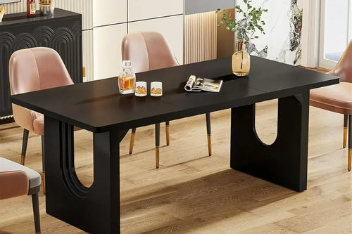 71-inch Large Rectangular Dining Table | Black Wooden Base | Anciennevi