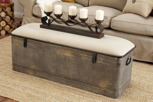 Deco 79 Metal Room Storage Bench with Cream Burlap Top | Anciennevi