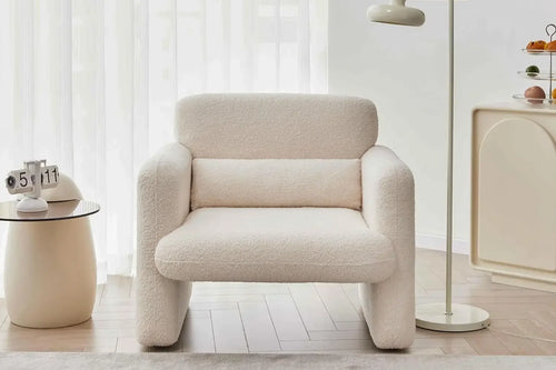 Modern Accent Sofa Chair with Arms | Lamb Fabric Armchair | Anciennevi