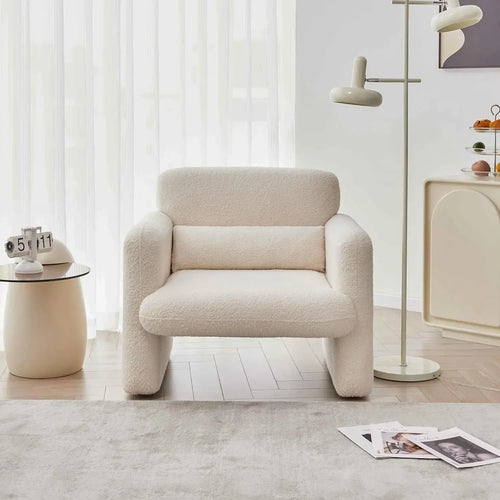 Modern Accent Sofa Chair with Arms | Lamb Fabric Armchair | Anciennevi