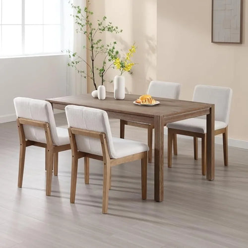 Farmhouse Mid Century Linen Dining Chairs Set of 4 | Anciennevi