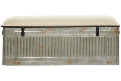 Deco 79 Metal Room Storage Bench with Cream Burlap Top | Anciennevi