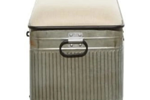 Deco 79 Metal Room Storage Bench with Cream Burlap Top | Anciennevi