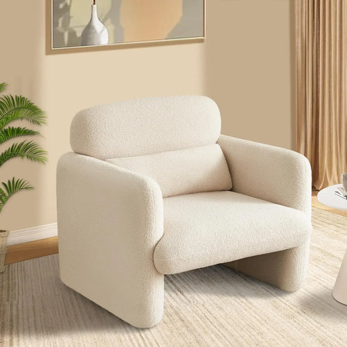 Modern Accent Sofa Chair with Arms | Lamb Fabric Armchair | Anciennevi