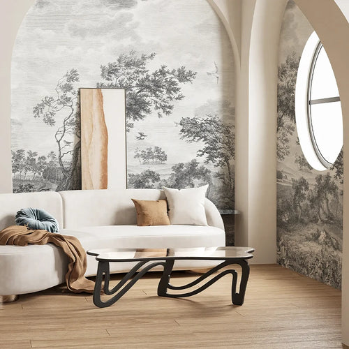 Grey Forest Peel and Stick Large Mural – Retro Trees Wall Décor – Anciennevi
