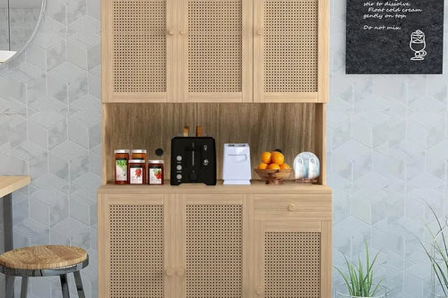 71” Rattan Freestanding Storage Cabinet with 6 Doors | Anciennevi