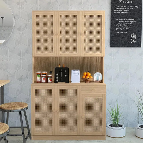 71” Rattan Freestanding Storage Cabinet with 6 Doors | Anciennevi