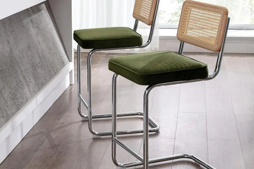 Zesthouse Modern 26'' Counter Height Bar Stools, Set of 2 – Velvet & Rattan Stools for Kitchen - Anciennevi