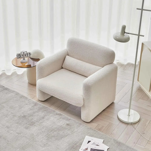 Modern Accent Sofa Chair with Arms | Lamb Fabric Armchair | Anciennevi