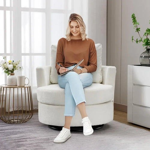 2 Units Swivel Barrel Chair | Modern Chenille 360° Accent Chair | Anciennevi