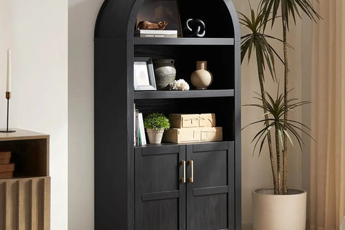 65.4" Short Arched Cabinet 5-Tier Bookcase with Doors | Anciennevi