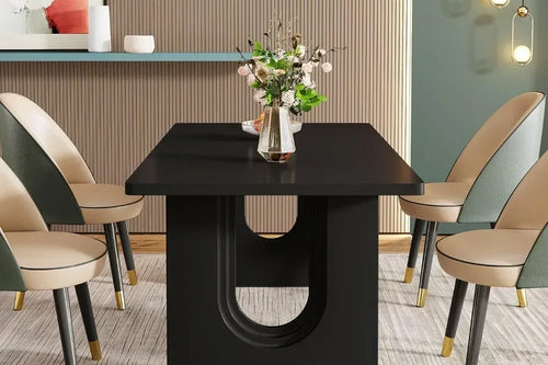 71-inch Large Rectangular Dining Table | Black Wooden Base | Anciennevi