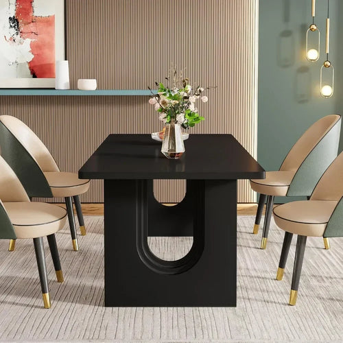71-inch Large Rectangular Dining Table | Black Wooden Base | Anciennevi