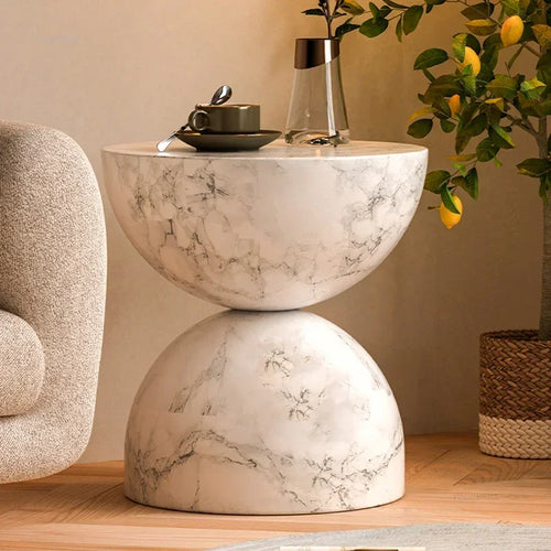 Nordic Hourglass Coffee Table – Cream Magnesium Oxide Side Table for Living Room – Anciennevi