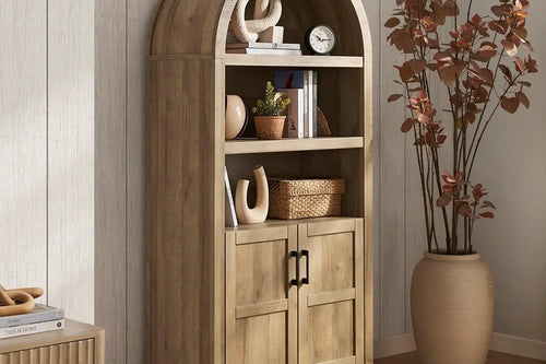 65.4" Short Arched Cabinet 5-Tier Bookcase with Doors | Anciennevi