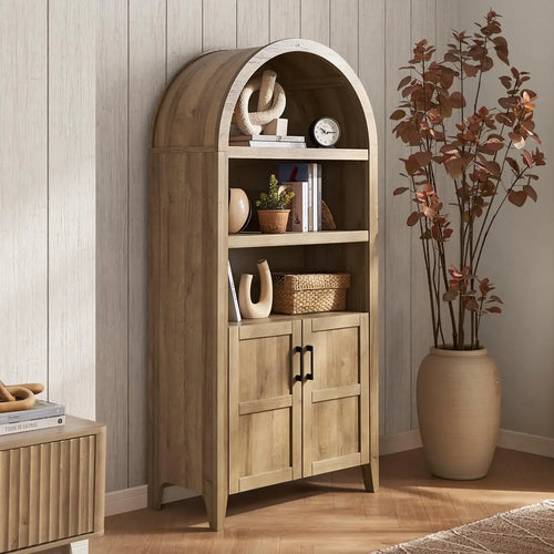 65.4" Short Arched Cabinet 5-Tier Bookcase with Doors | Anciennevi