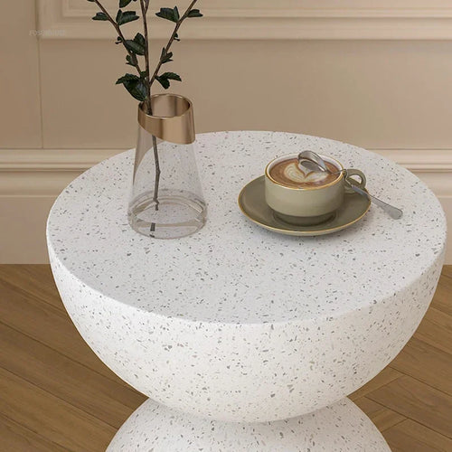 Nordic Hourglass Coffee Table – Cream Magnesium Oxide Side Table for Living Room – Anciennevi