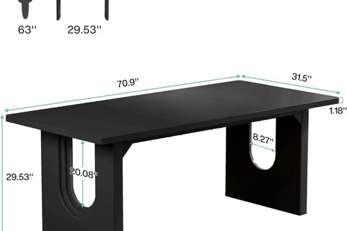 71-inch Large Rectangular Dining Table | Black Wooden Base | Anciennevi