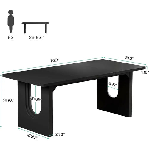 71-inch Large Rectangular Dining Table | Black Wooden Base | Anciennevi
